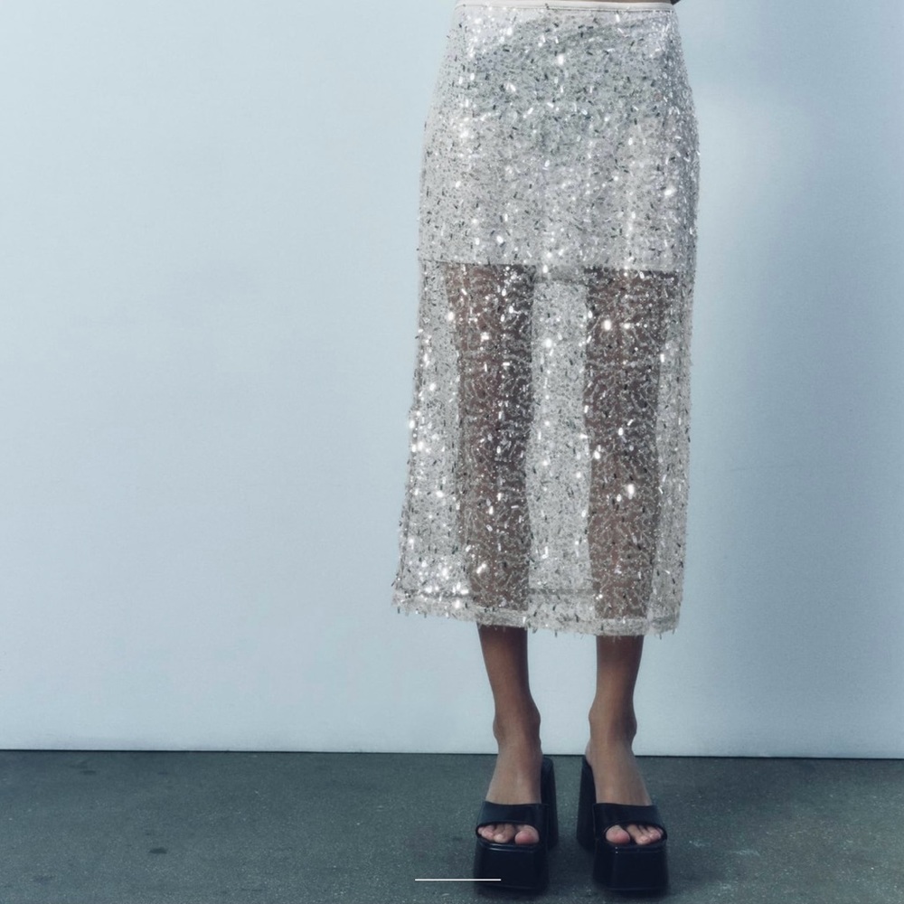 ZARA sequin midi skirt size large with tags